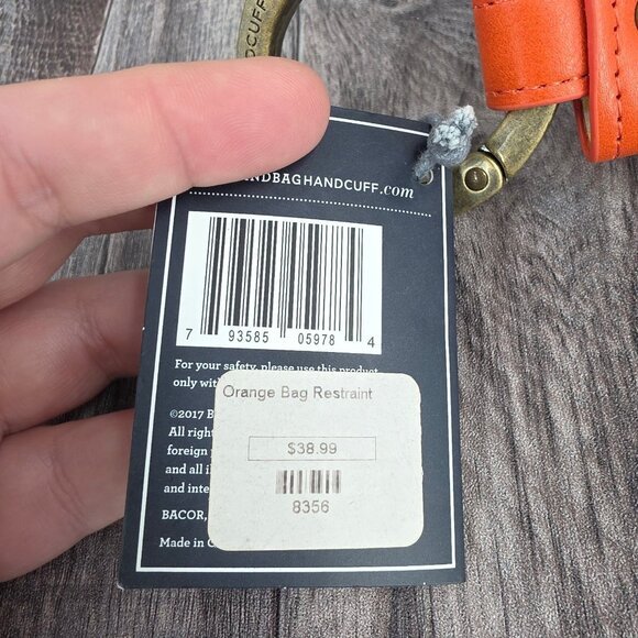 Handbag Handcuff Bag Restraint Security Cuff Strap Gift Orange Faux Leather New - Picture 5 of 8